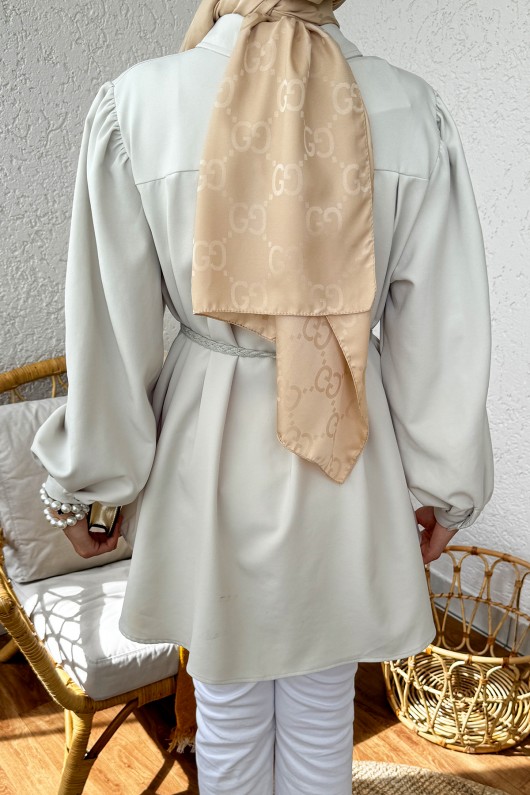 2172 Örgü Kemerli Tunik - FİL DİŞİ