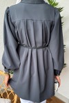 2172 Örgü Kemerli Tunik - FÜME