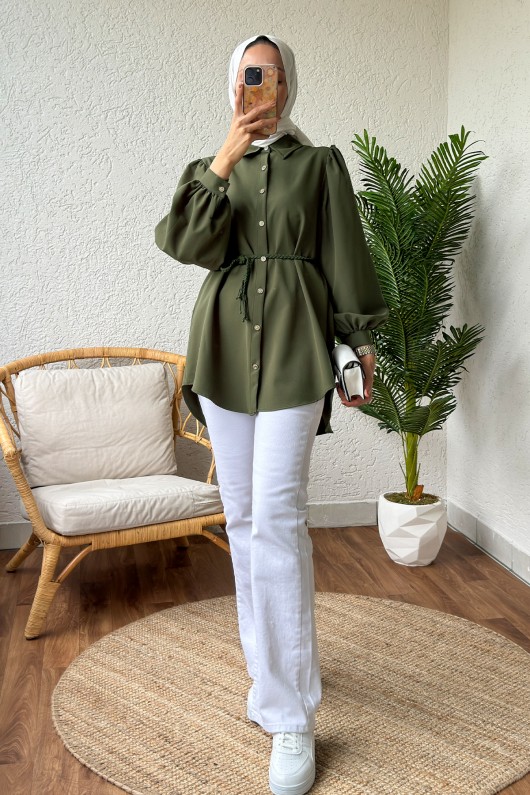 2172 Örgü Kemerli Tunik - HAKİ