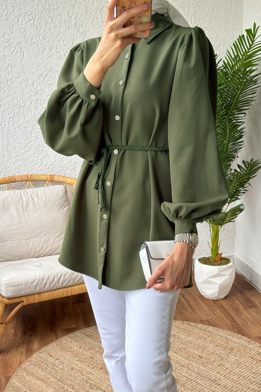 2172 Örgü Kemerli Tunik - HAKİ