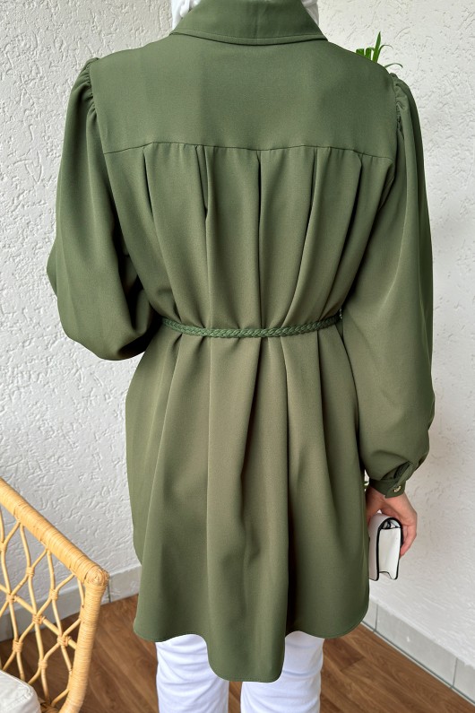 2172 Örgü Kemerli Tunik - HAKİ