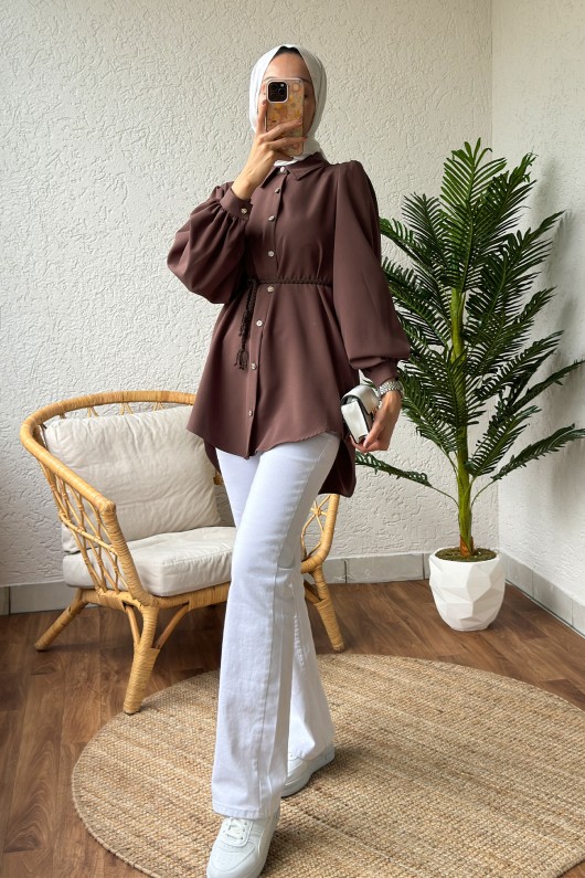 2172 Örgü Kemerli Tunik - KAHVERENGİ 2172 Örgü Kemerli Tunik - KAHVERENGİ