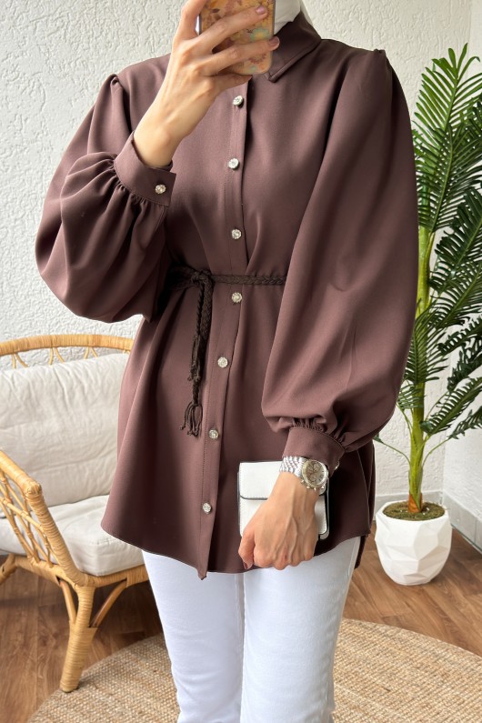 2172 Örgü Kemerli Tunik - KAHVERENGİ 2172 Örgü Kemerli Tunik - KAHVERENGİ