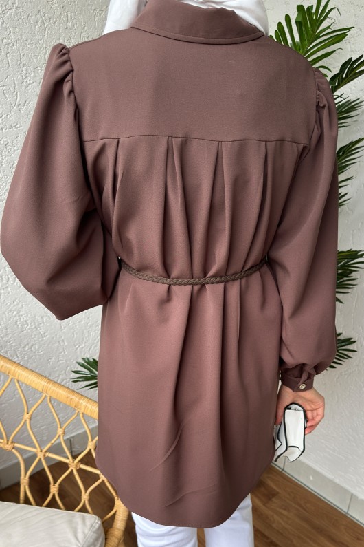 2172 Örgü Kemerli Tunik - KAHVERENGİ 2172 Örgü Kemerli Tunik - KAHVERENGİ