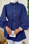 2172 Örgü Kemerli Tunik - LACİVERT