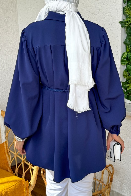 2172 Örgü Kemerli Tunik - LACİVERT