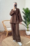 2173 Biye Detaylı Kimono Takım - KAHVERENGİ
