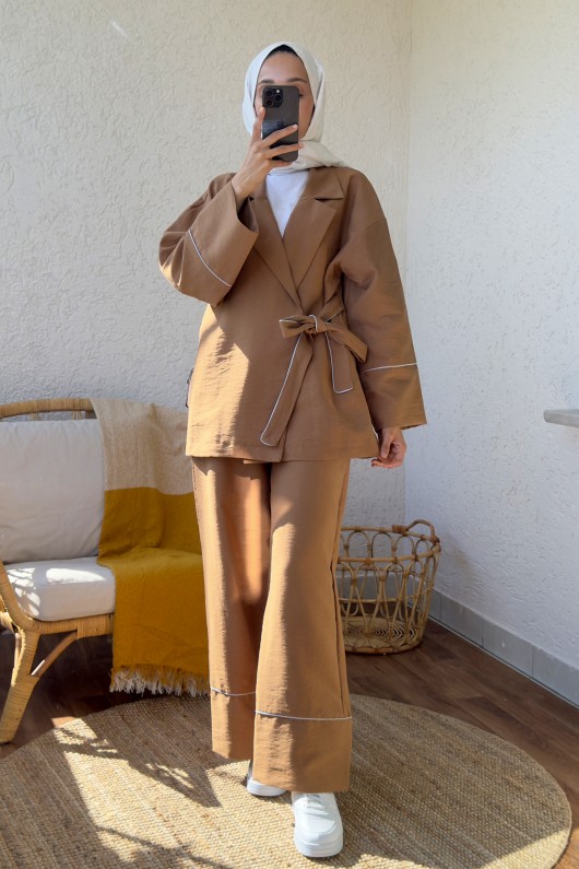 2173 Biye Detaylı Kimono Takım - TABA