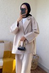 2173 Biye Detaylı Kimono Takım - TAŞ RENGİ