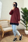 2176 Eteği Tül Detaylı Tunik - BORDO
