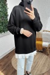 2176 Eteği Tül Detaylı Tunik - SİYAH
