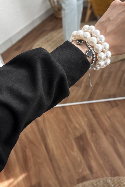 2176 Eteği Tül Detaylı Tunik - SİYAH