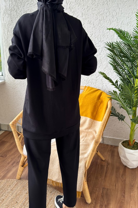 2177 Çizim Nakışlı Takım - SİYAH