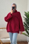 2179 Kanguru Cepli Peluş Tunik - BORDO