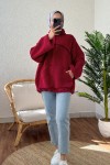 2179 Kanguru Cepli Peluş Tunik - BORDO