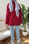 2179 Kanguru Cepli Peluş Tunik - BORDO