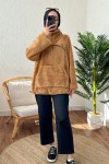 2179 Kanguru Cepli Peluş Tunik - CAMEL