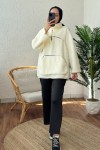 2179 Kanguru Cepli Peluş Tunik - KREM
