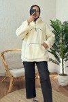 2179 Kanguru Cepli Peluş Tunik - KREM
