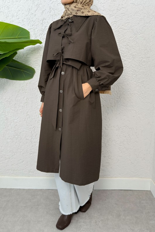 2180 Bolero Detaylı Trençkot - KAHVERENGİ