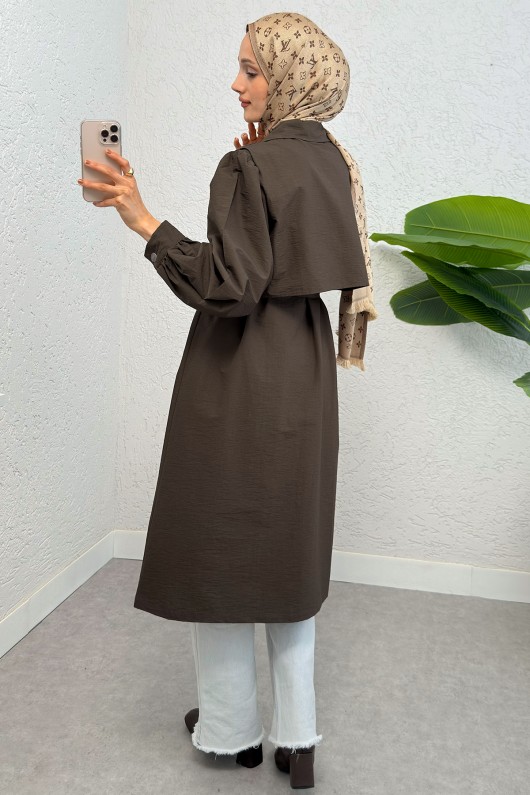 2180 Bolero Detaylı Trençkot - KAHVERENGİ