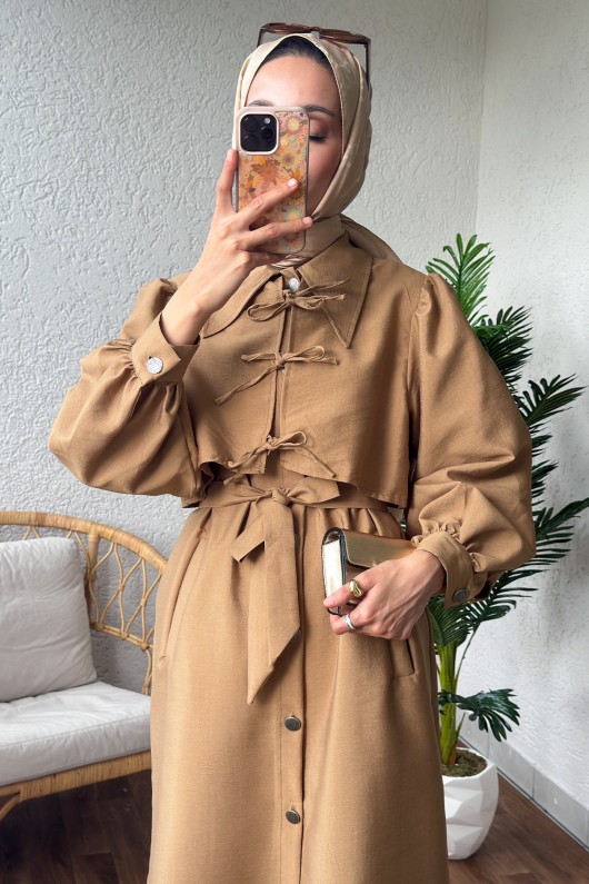 2180 Bolero Detaylı Trençkot - CAMEL