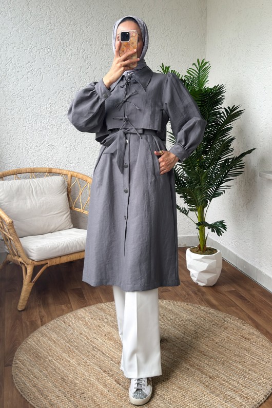 2180 Bolero Detaylı Trençkot - GRİ