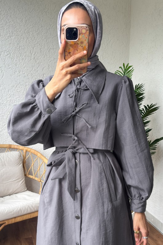 2180 Bolero Detaylı Trençkot - GRİ