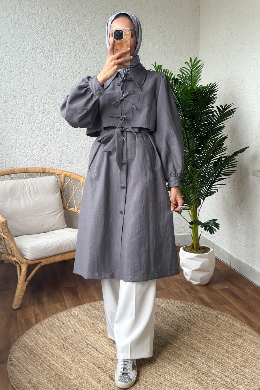 2180 Bolero Detaylı Trençkot - GRİ