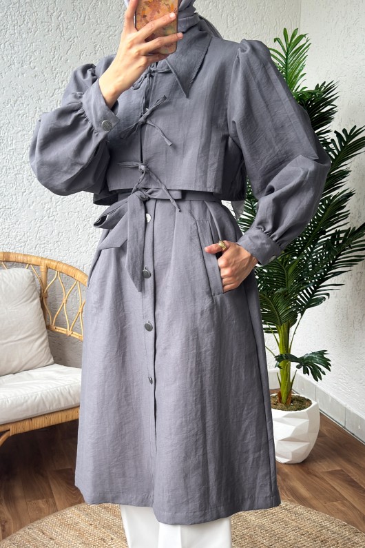2180 Bolero Detaylı Trençkot - GRİ