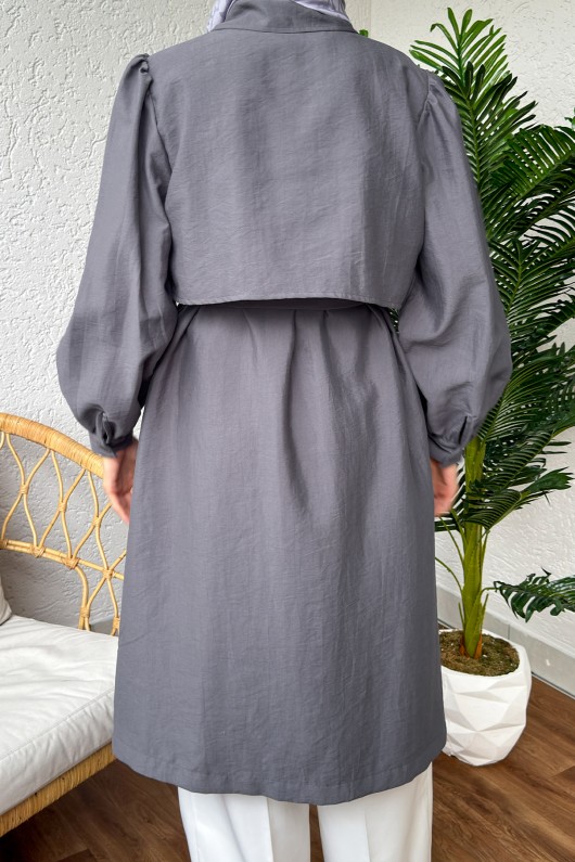 2180 Bolero Detaylı Trençkot - GRİ