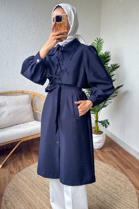 2180 Bolero Detaylı Trençkot - LACİVERT