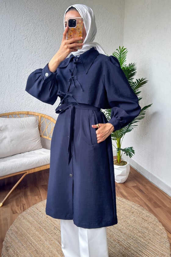 2180 Bolero Detaylı Trençkot - LACİVERT