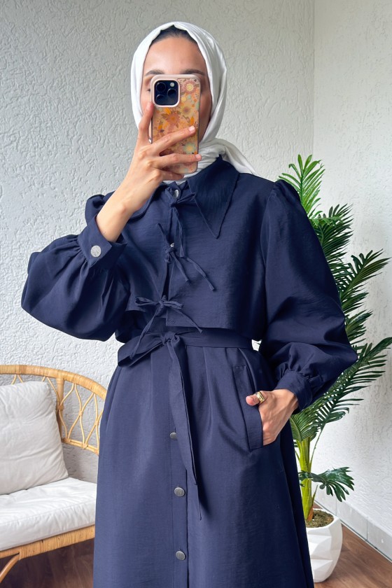 2180 Bolero Detaylı Trençkot - LACİVERT 2180 Bolero Detaylı Trençkot - LACİVERT