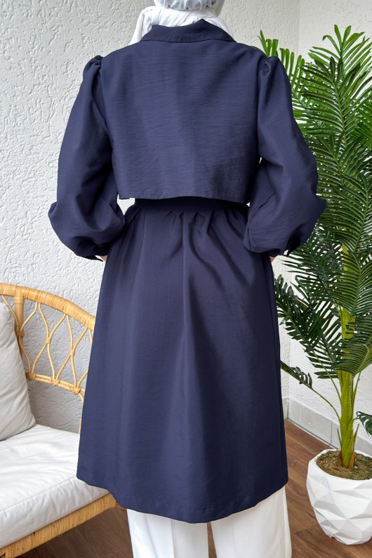 2180 Bolero Detaylı Trençkot - LACİVERT