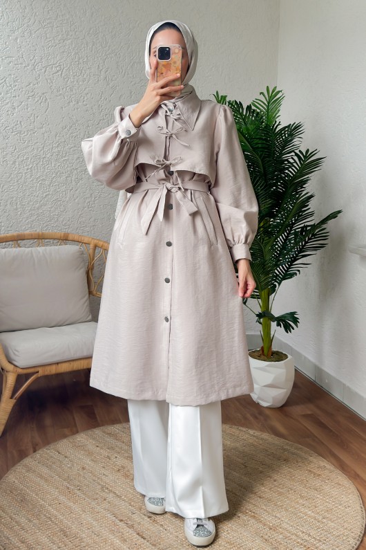 2180 Bolero Detaylı Trençkot - TAŞ RENGİ