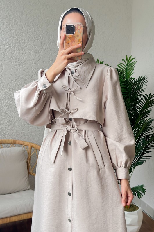 2180 Bolero Detaylı Trençkot - TAŞ RENGİ