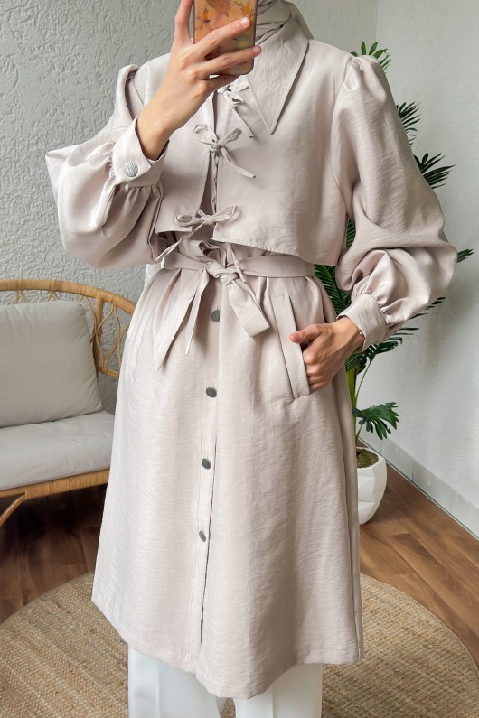 2180 Bolero Detaylı Trençkot - TAŞ RENGİ