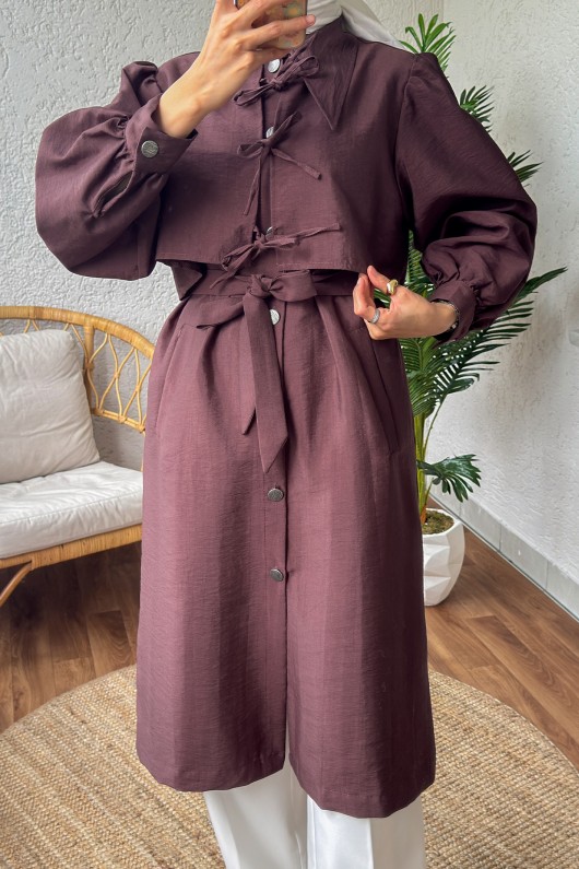 2180 Bolero Detaylı Trençkot - VİŞNE ÇÜRÜĞÜ