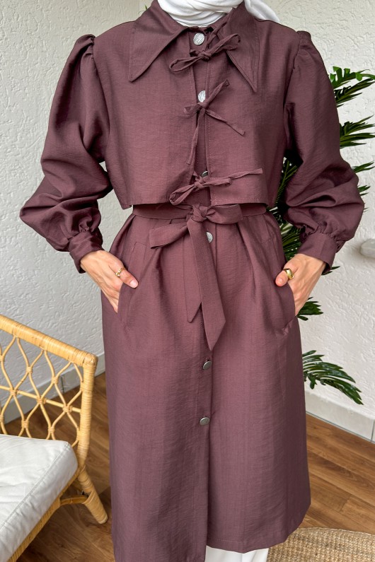 2180 Bolero Detaylı Trençkot - VİŞNE ÇÜRÜĞÜ