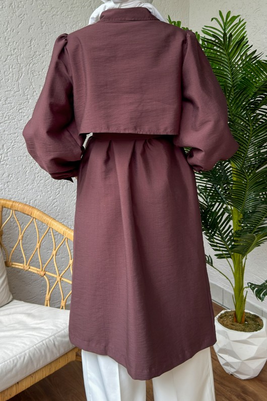 2180 Bolero Detaylı Trençkot - VİŞNE ÇÜRÜĞÜ