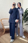2181 Asimetrik Detaylı İkili Takım - LACİVERT