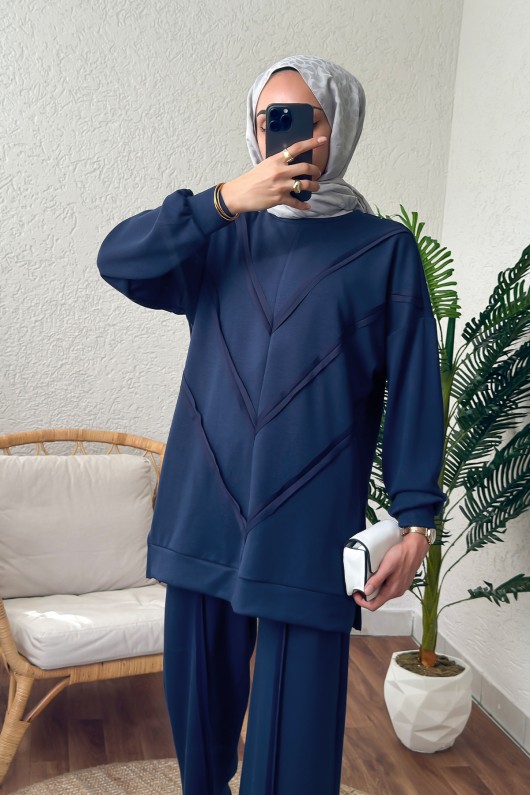 2181 Asimetrik Detaylı İkili Takım - LACİVERT