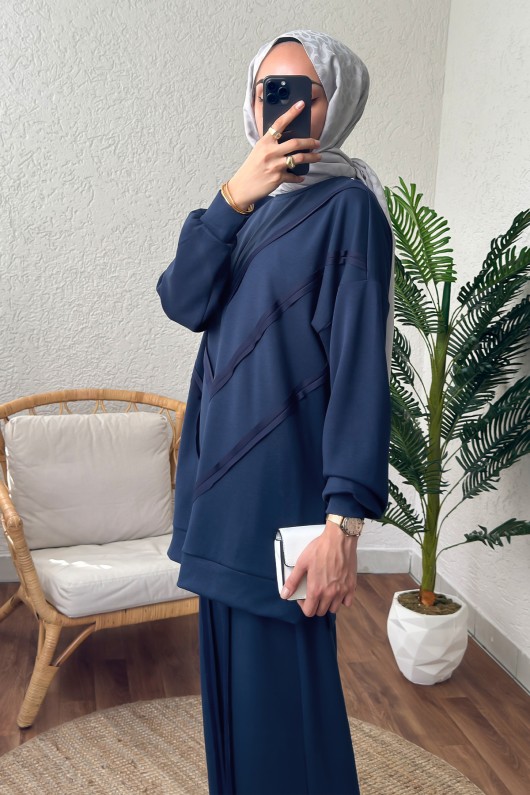 2181 Asimetrik Detaylı İkili Takım - LACİVERT