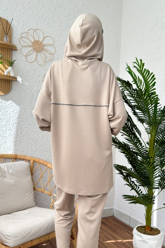 2182 Sim Biyeli Eşofman Takım - BEJ