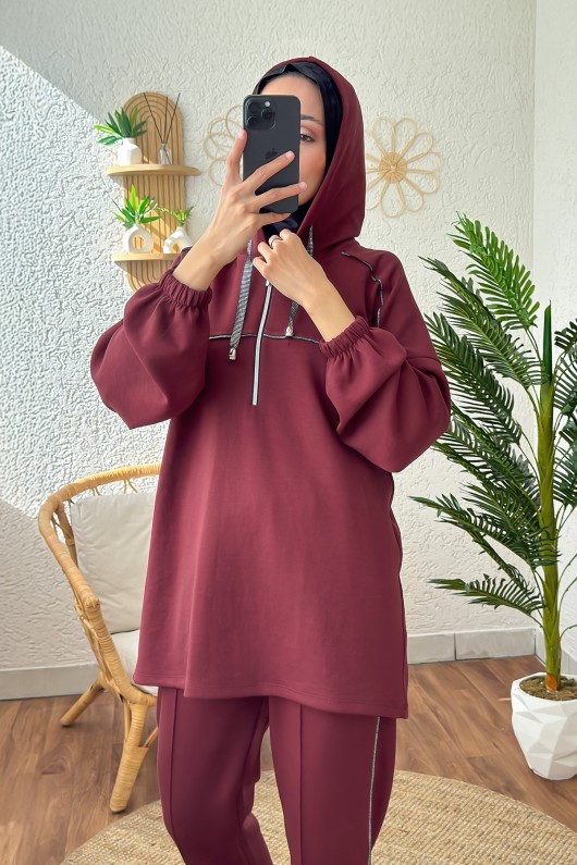 2182 Sim Biyeli Eşofman Takım - BORDO