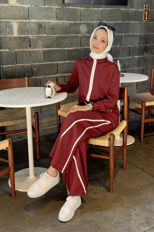 Tek Şerit Detaylı Eşofman Takım 2184 - BORDO