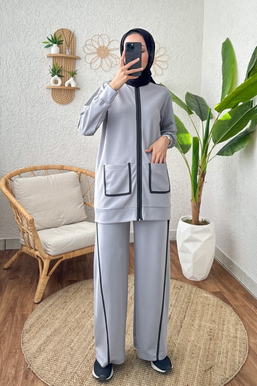 Tek Şerit Detaylı Eşofman Takım 2184 - GRİ