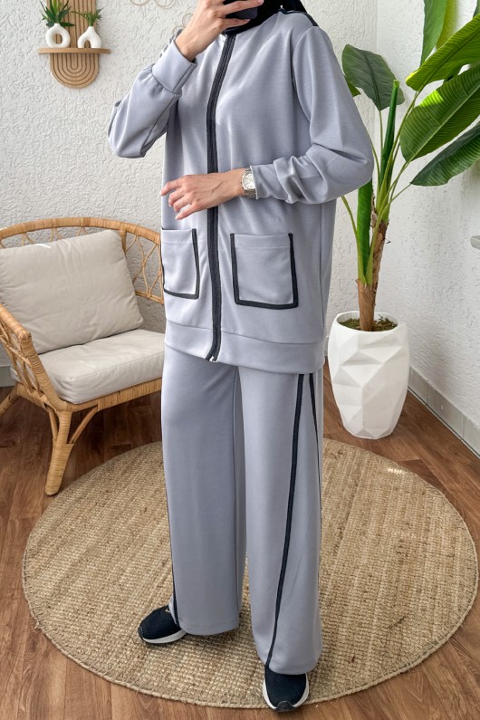 Tek Şerit Detaylı Eşofman Takım 2184 - GRİ