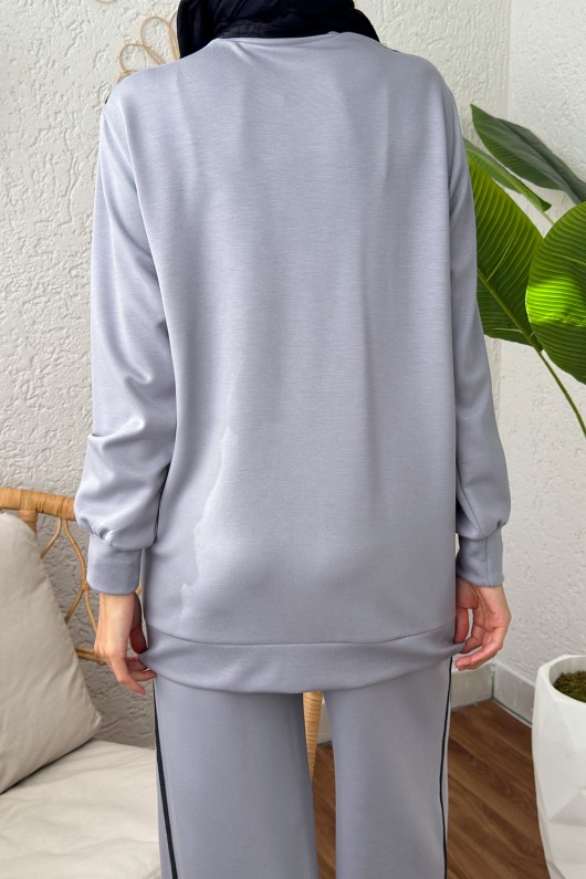 Tek Şerit Detaylı Eşofman Takım 2184 - GRİ